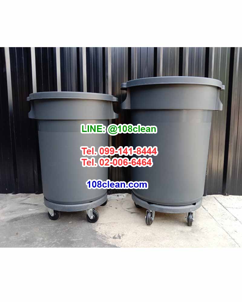 ถังขยะเอนกประสงค์ ทรงกลม มีล้อ สีเทาดำ 80 ลิตร