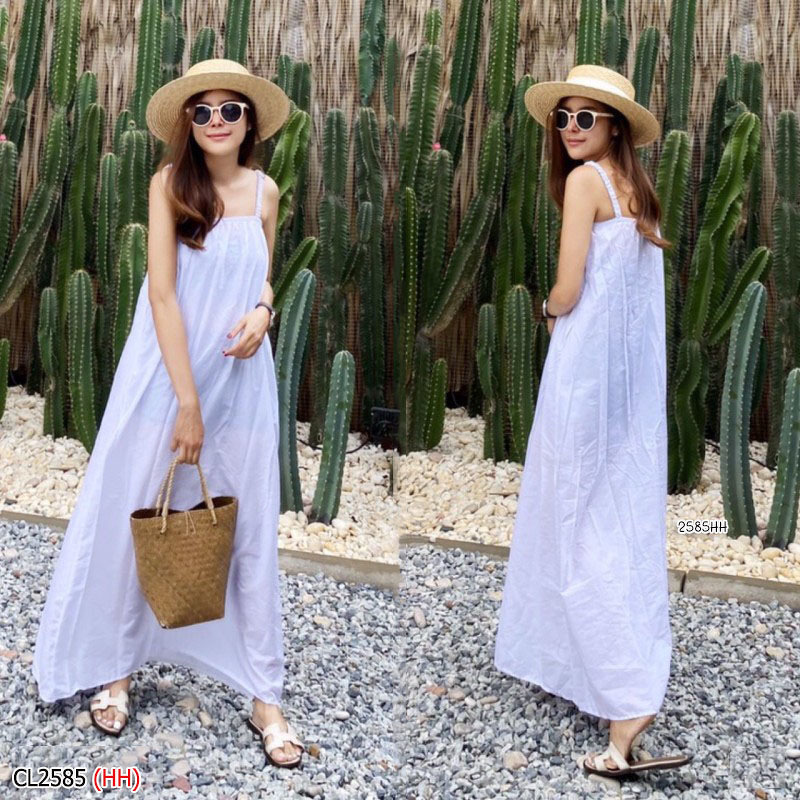 kudapy เดรสยาวสีขาว,ดำ,ชมพู สายเดี่ยว ผ้าคอตตอนเต็มตัว ชุดนี้ใช้ผ้าจัดเต็มมาก ใส่ทิ้งตัวพริ้วสวย