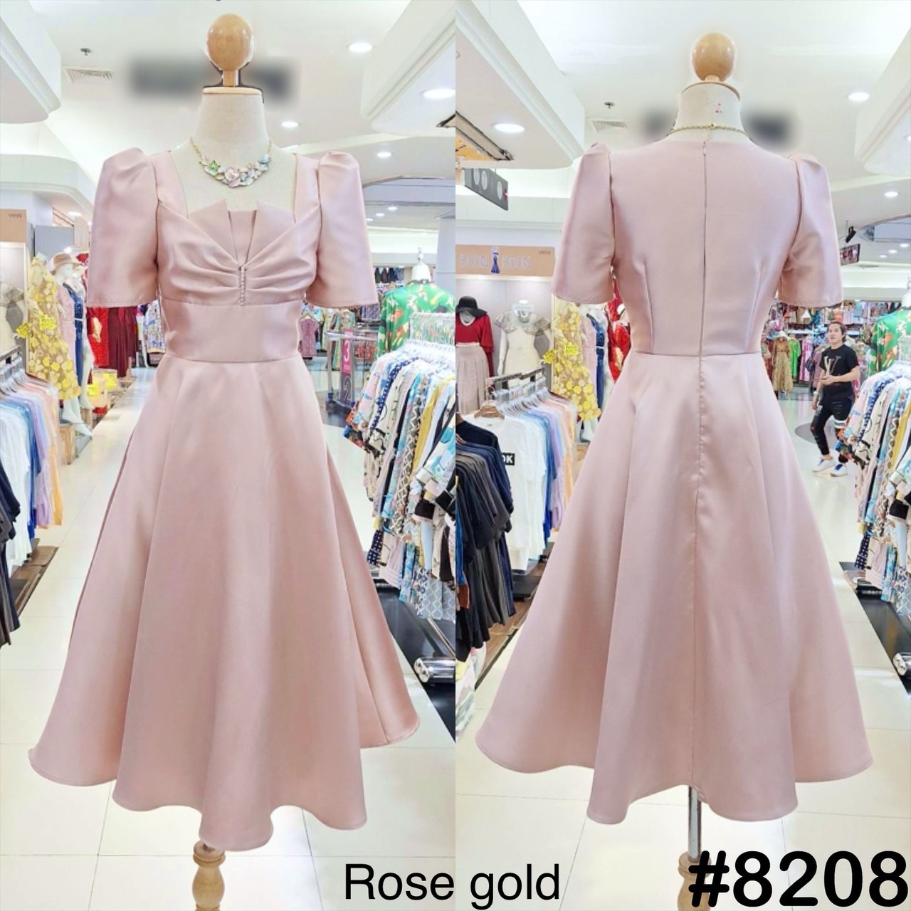 kudapy เดรสออกงาน แต่งจีบอกประดับเพชร แขนทรงจับจีบตุ๊กตา สีขาว,แดง ,โรสโกล ,เขียวอมเทา