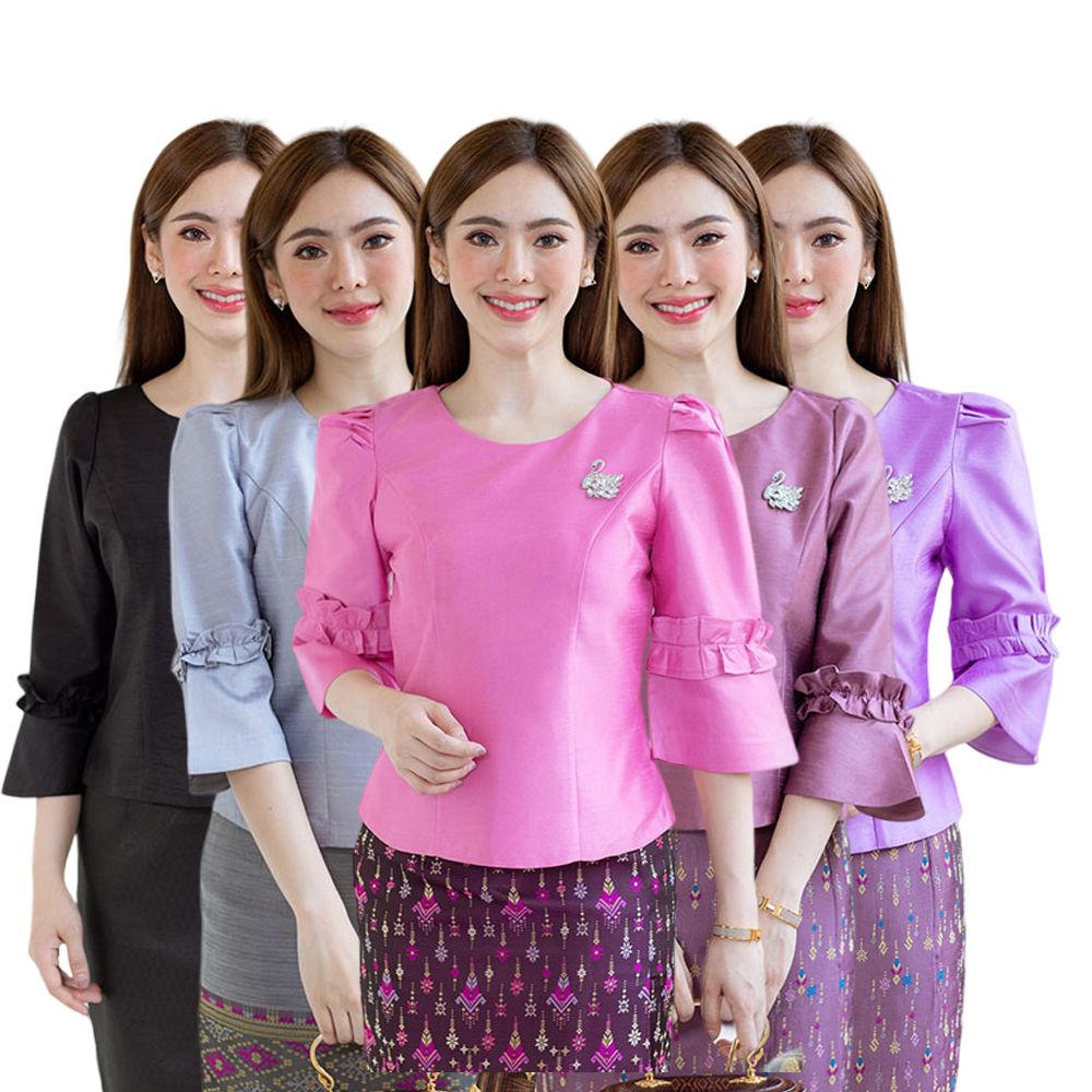 kudapy kudapy เสื้อสีม่วง/สีชมพูกะปิ/สีเทา /สีดำ/สีชมพู เนื้อผ้าทอสวย เนื้อเบา ใส่สบายผิว มีลายเส้นในตัว ใส่คู่กับ ผ้าไทยลายแพรวา หรือ ผ้าลายกวินตาทอสอดดิ้นหรูหรา อัดกาว อยู่ทรง ใส่สวยตามแบบ