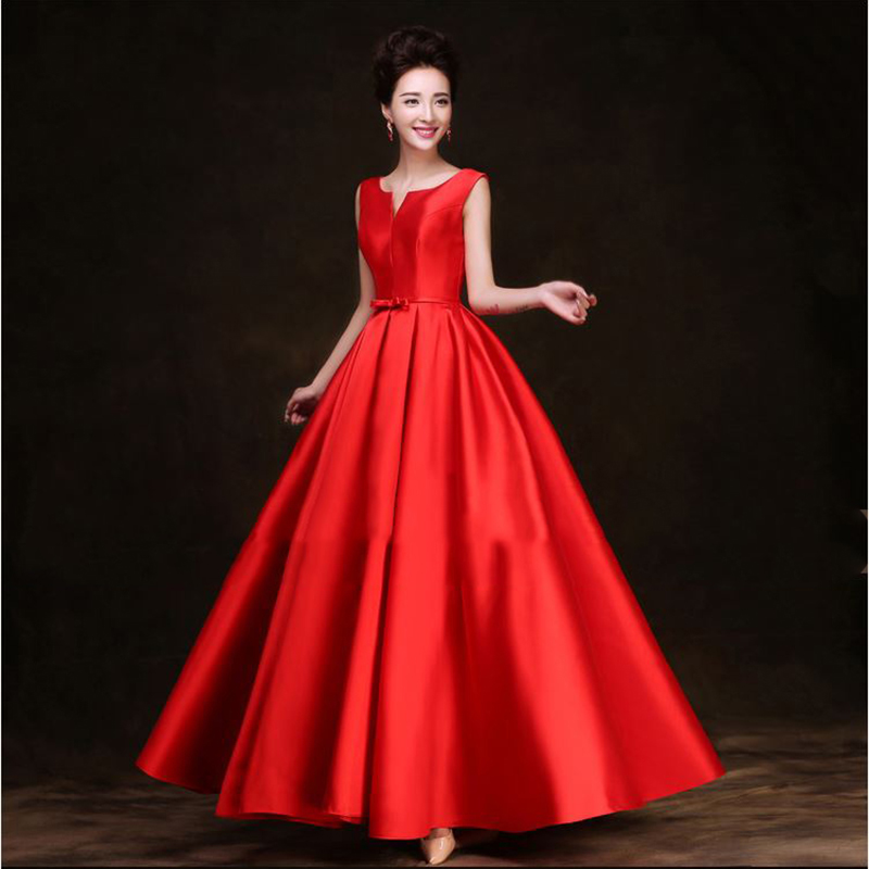 kudapyเดรสยาวสีแดง/ขาว/ครีม แบบแขนกุด ผ้าซาตินเรียบหรู แต่งโบว์2ชั้น ช่วงเอว (เชือกผูกหลัง)