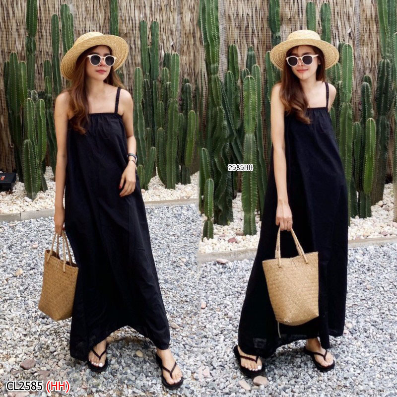 kudapy เดรสยาวสีขาว,ดำ,ชมพู สายเดี่ยว ผ้าคอตตอนเต็มตัว ชุดนี้ใช้ผ้าจัดเต็มมาก ใส่ทิ้งตัวพริ้วสวย