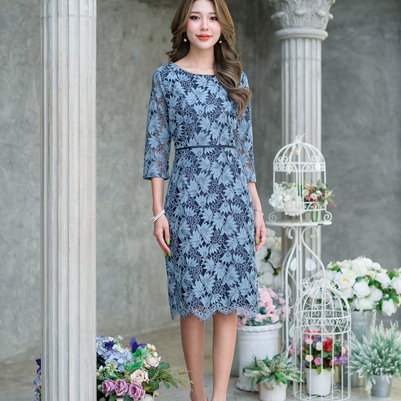 kudapy เดรสสั้นคอกลมสีดำ,สีฟ้ากรม แขนสามส่วน เดรสลูกไม้เนื้อนิ่ม ดีไซน์ทรงเรียบหรูใส่ง่ายได้ทุกโอกาสค่ะ มีซับในทั้งชุด แต่งซิปด้านหลัง