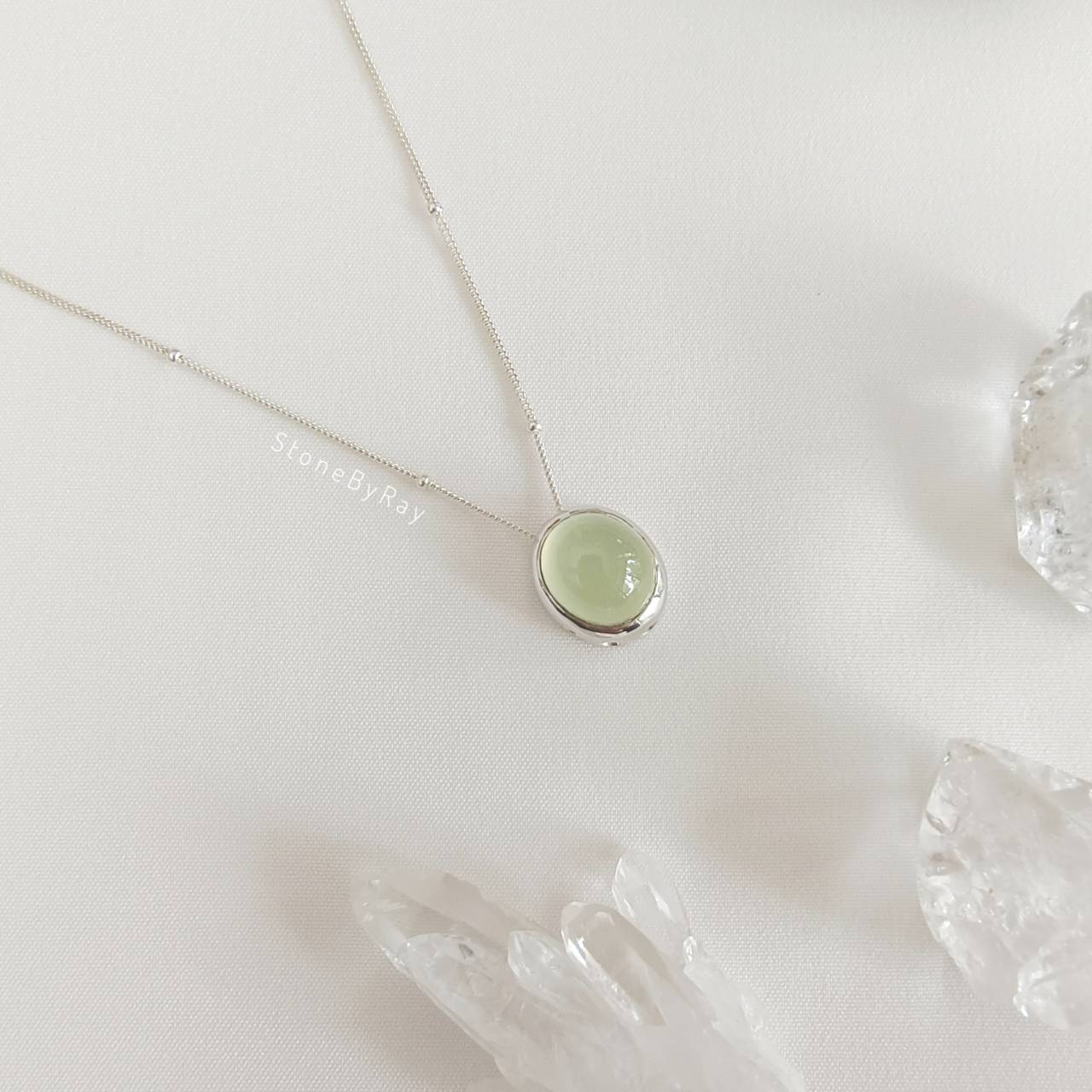 สร้อยคอเงินจี้หินพรีไนท์ Prehnite