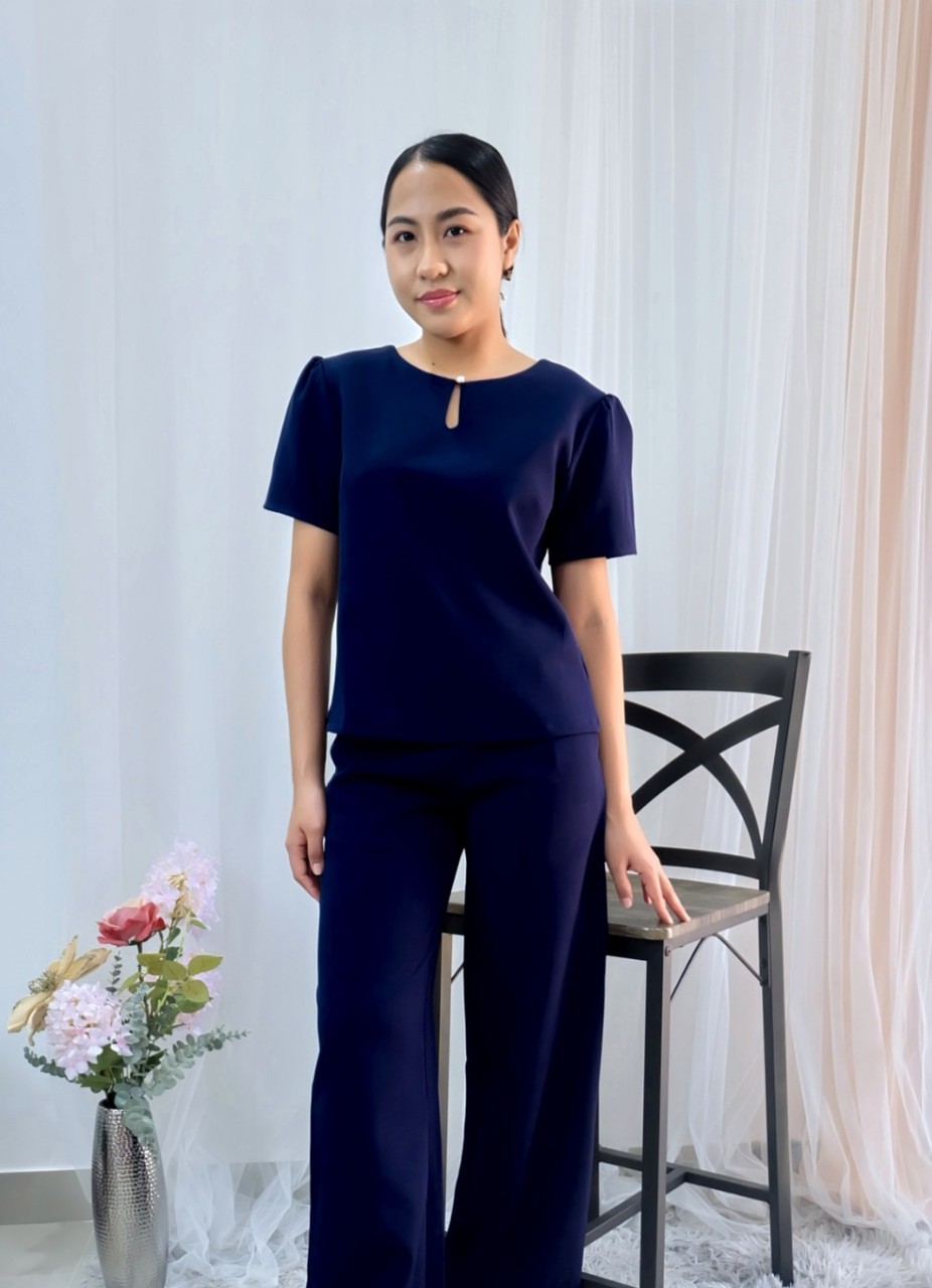 kudapy เซ็ทเสื้อแขนสั้น+กางเกง ผ้าสวยใส่ออกงาน ใส่ทำงานสวยดูดี