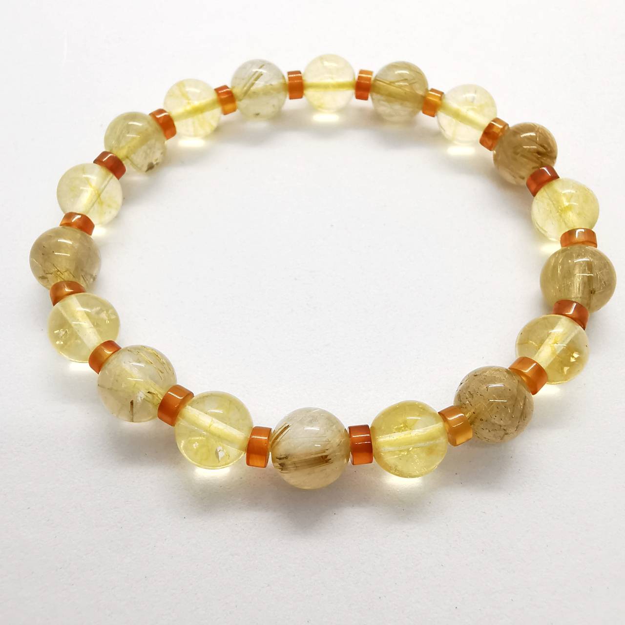 สร้อยข้อมือหินซิทรินกับคาเนเลี่ยนและไหมทอง Citrine+Carnelian+Rutilated Quartz
