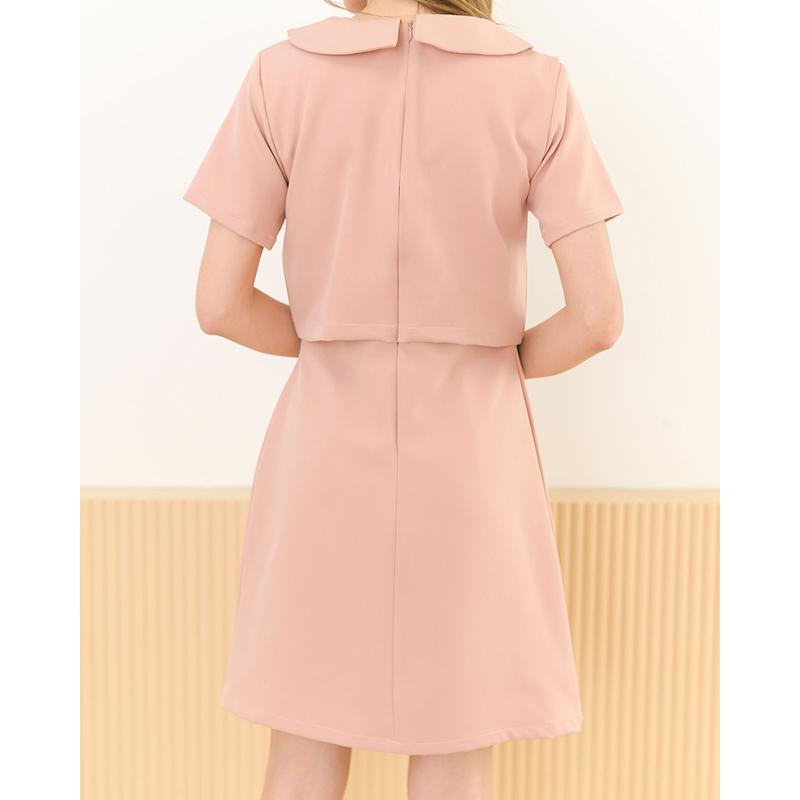 kudapy kudapy เดรสสั้นสีมัทฉะ/สีดำ/สีโอรส คอปก กระดุมอกแกะได้จริง สวยปัง