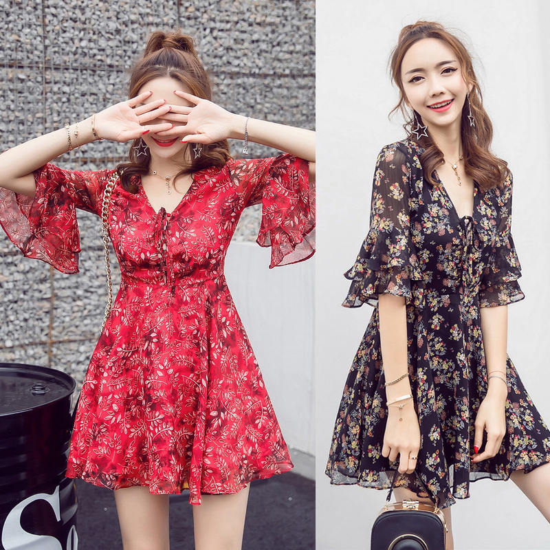 kudapy เดรสสั้นสีแดง/สีดำ ผ้าชีฟองนิ้ม เบาใส่สบายสวยดูดีสุดๆเลยค่ะ