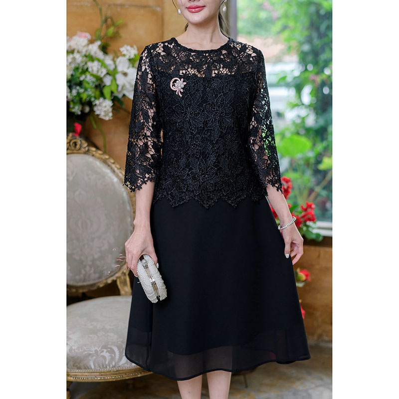 kudapy เดรสสั้นลูกไม้ไปงานสีฟ้าคราม/สีดำ/สีชมพู/สีกะปิ คอกลม แขนสามส่วน เดรสแต่งชีฟอง มีซับใน ทรงสวยมากค่ะ