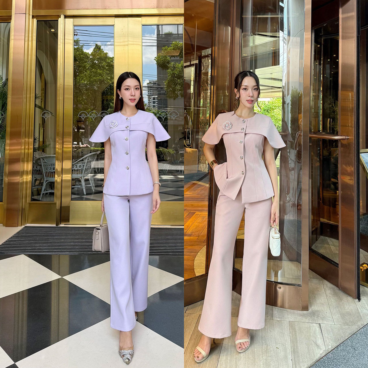 kudapy เซ็ทเสื้อแขนล้ำผ้าพรีเมี่ยม เสื้อเป็นทรงเข้ารูป เป็นเสื้อทรงแขนล้ำกระดุมหน้าเป็นกระดุมดอกไม้จริง
