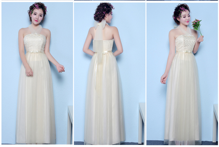 kudapy ชุดราตรียาวออกงานผ้าถักสีครีม เกาะอกผ้ายาวทำเป็นโบผูกด้านหลังเหมือนแบบ