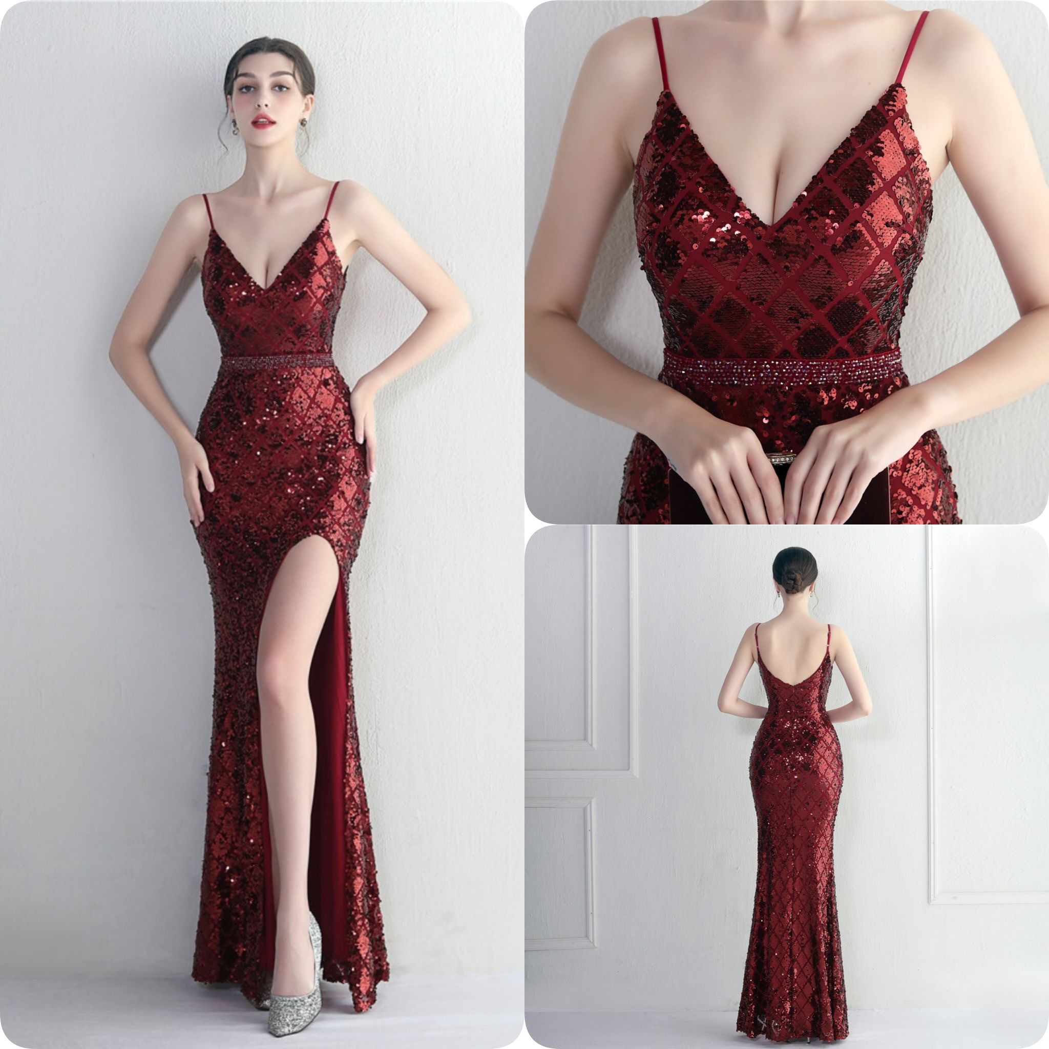 kudapy ชุดราตรีสายเดี่ยวปักเลื่อมเพชร สีทองโรสโกลด์,สีเขียวเข้ม,สีแดงเบอร์กันดี,สีทองแชมเปญ,สีขาวมุก,สีดำ,สีครีม,สีเงิน,สีม่วง