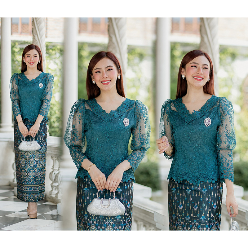 kudapy (เฉพาะเสื้อ) เสื้อลูกไม้สีเขียว/สีขาว ตัวเสื้อใช้ผ้าลูกไม้ใยบวบเนื้อดีลายลูกไม้แน่นทั้งตัว ตัวเสื้อมาพร้อมซับในเนื้อดีในตัว