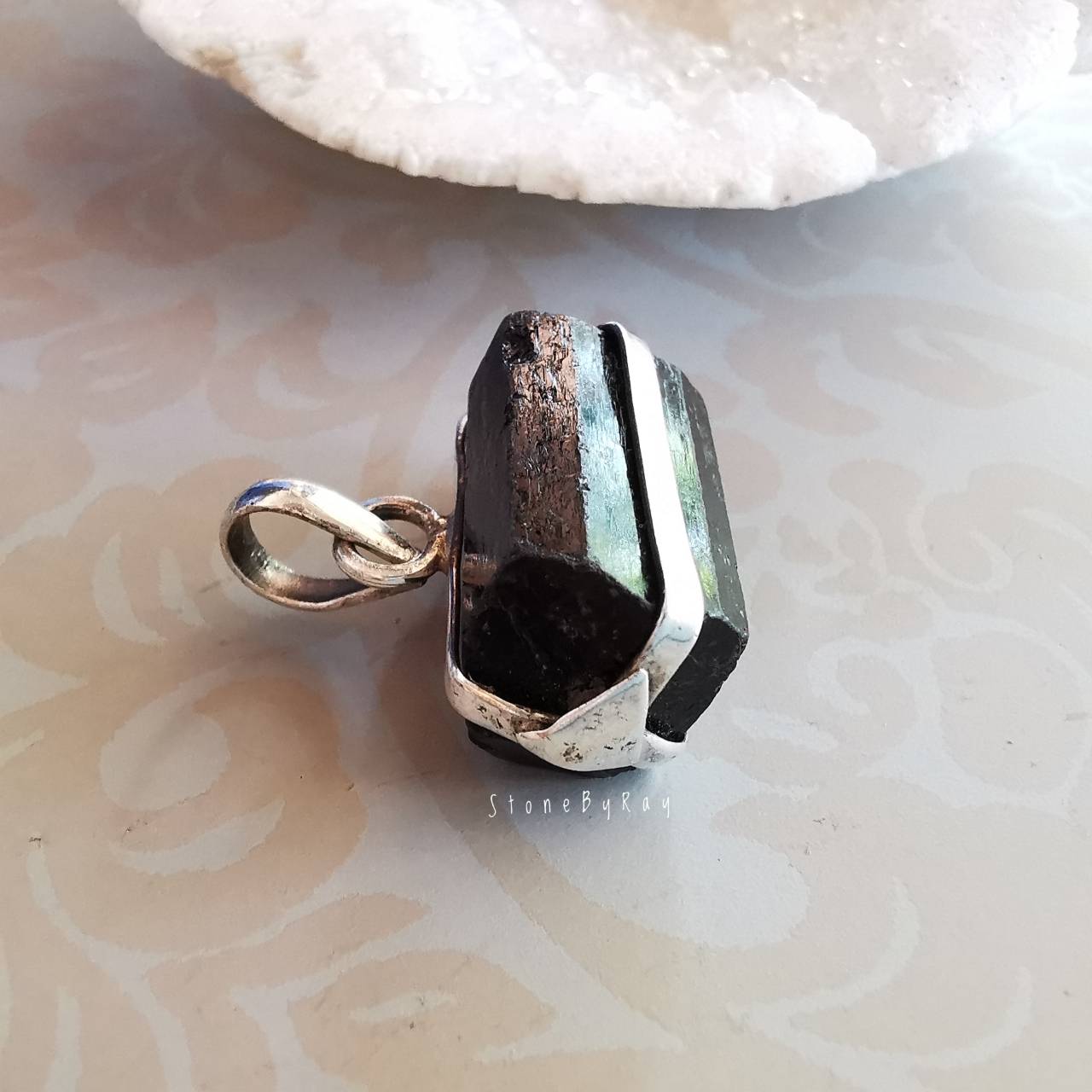 จี้เงินหินแบล็กทัวมารีน Black Tourmaline
