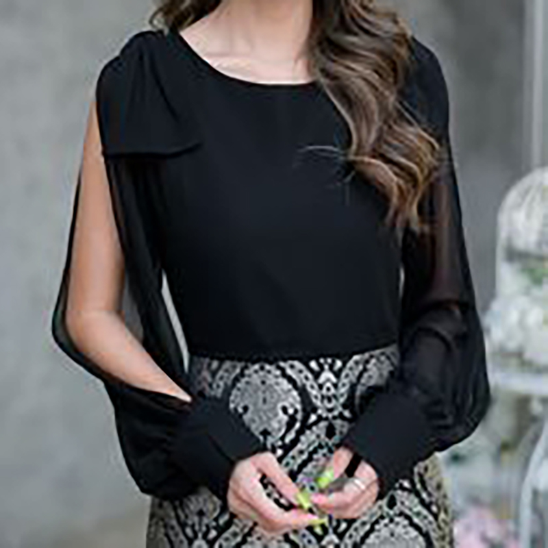 kudapy เดรสสั้นคอกลมแขนชีฟองสีดำ,สีน้ำตาลส้มอิฐ งานผ้าตัดต่อ 2 ชนิดผสมผสานกันอย่างลงตัว ด้านบนเป็นผ้าชีฟองพริ้วๆ