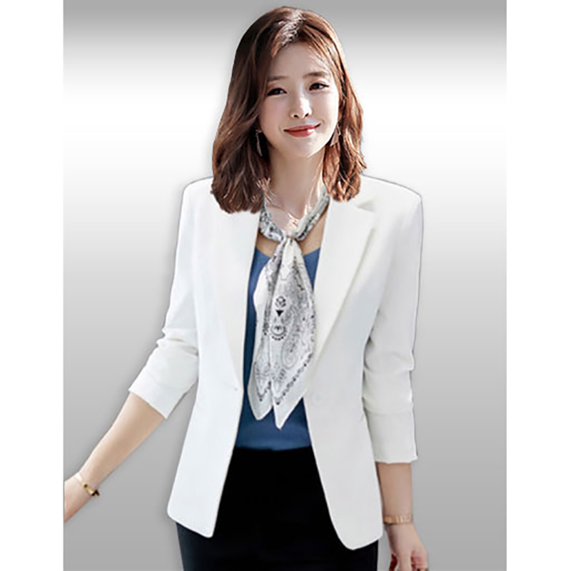 kudapy เสื้อสูทผู้หญิงสีขาวใส่ทำงานสไตล์เรียบหรู เสื้อสูทตีเกล็ดเข้ารูปหน้าหลังเสริมบ่า