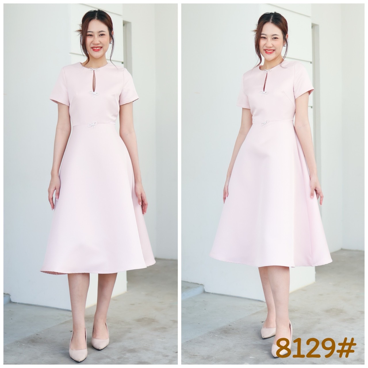 kudapy เดรสแขนสั้นออกงานตรุษจีน ผ่า มีเข็มกลัด3ชิ้น ปรับตำแหน่งได้ เกาหลีมากแม๊