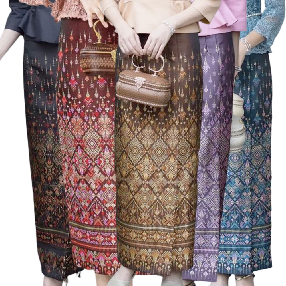 kudapy ผ้าถุงทอลายผ้าไหมแพรวากาฬสินธุ์ สีแดง สีน้ำตาลทอง สีดำ สีเขียว สีดำ งานเนียบ ผ้าทอลายอย่างดี เก็บเอวสวยมากค่ะ