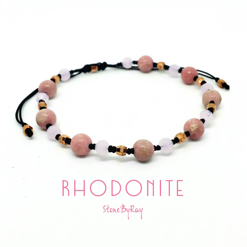 สร้อยข้อมือเชือกถักกับหินโรโดไนท์
