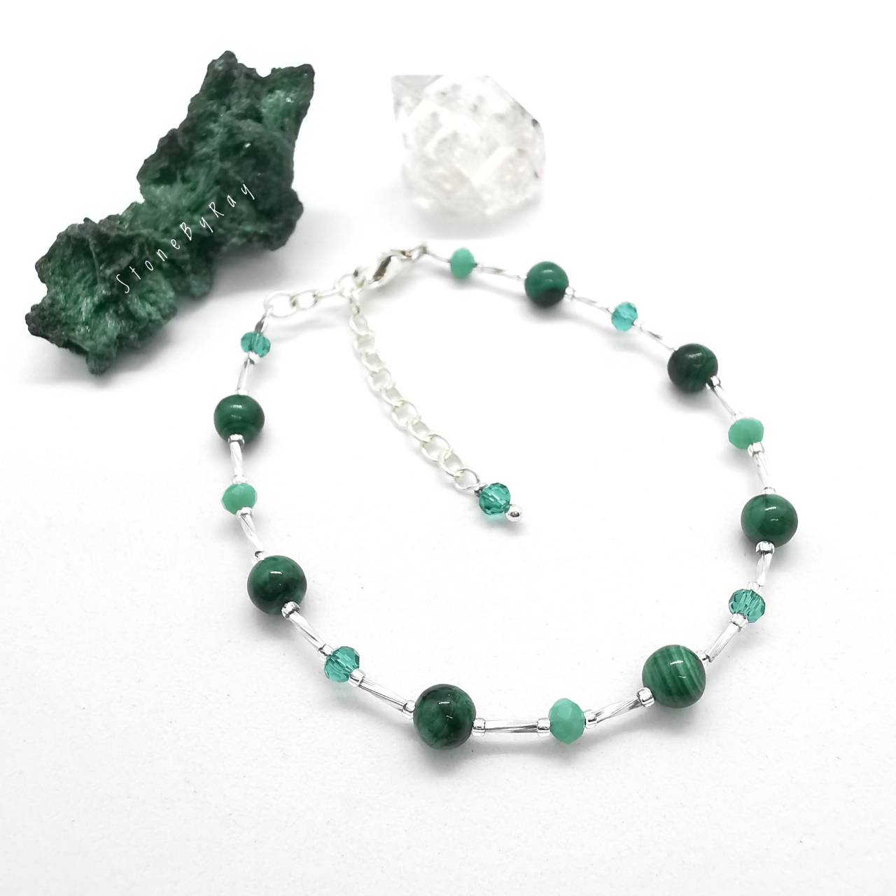 สร้อยข้อมือเงินหินมาลาไคต์(Malachite)