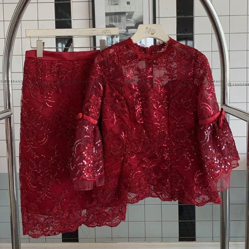 kudapy ชุดไทยประยุกต์ ชุดไปงานบวชสีชมพู/สีแดง เซตเสื้อลูกไม้