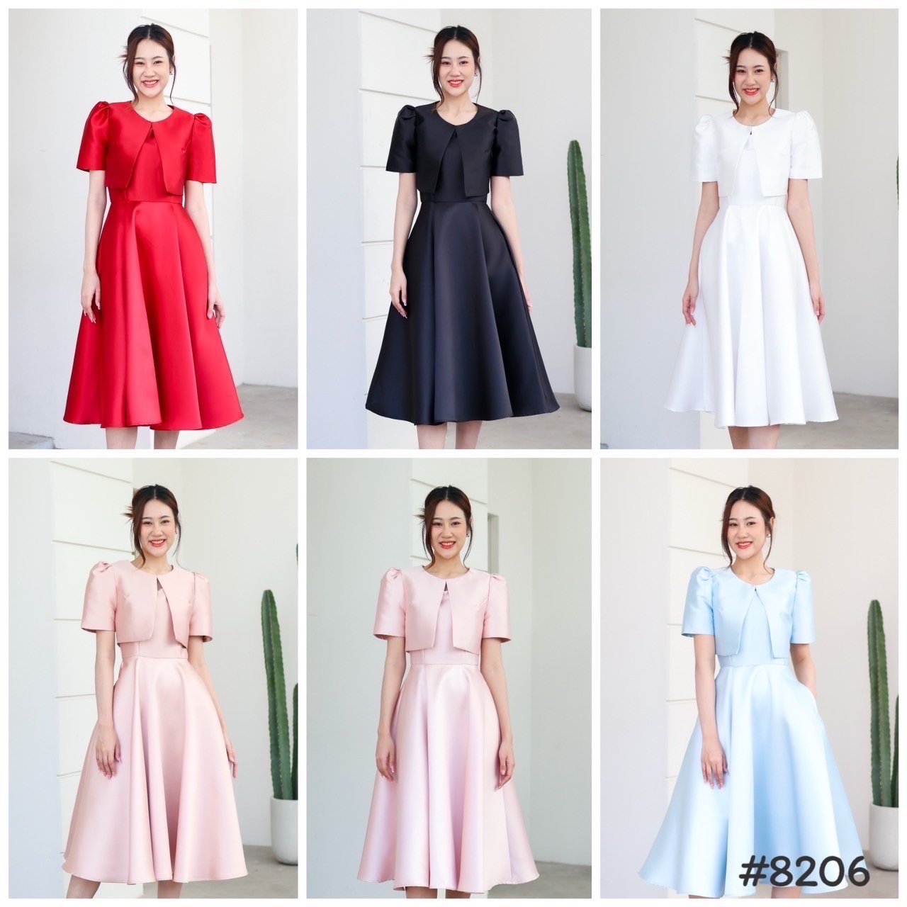 kudapy ชุดเซตเดรส+เสื้อคลุม เสื้อครอปแยกชิ้น แถมเข็มกลัดอก1ชิ้น สีขาว ,ชมพู , แดง ,โรสโกล,ฟ้า,ดำ