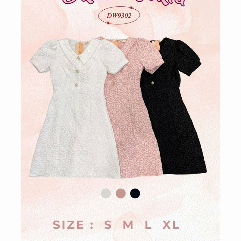 kudapy เดรสสั้นสีดำ ผ้าทอนูนคอปกแต่งกระดูมหน้า ใส่ออกงานสวยดูดี