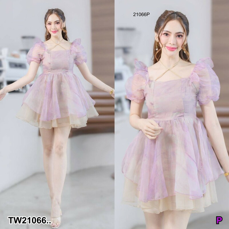 kudapy เดรสสั้นสีขาว/สีชมพู/สีเทา แขนตุ๊กตา ผ้าย่นแต่งกลิตเตอร์ ใส่แล้วไม่ร้อน โทนสีใส่ง่าย ดีไซน์สวย