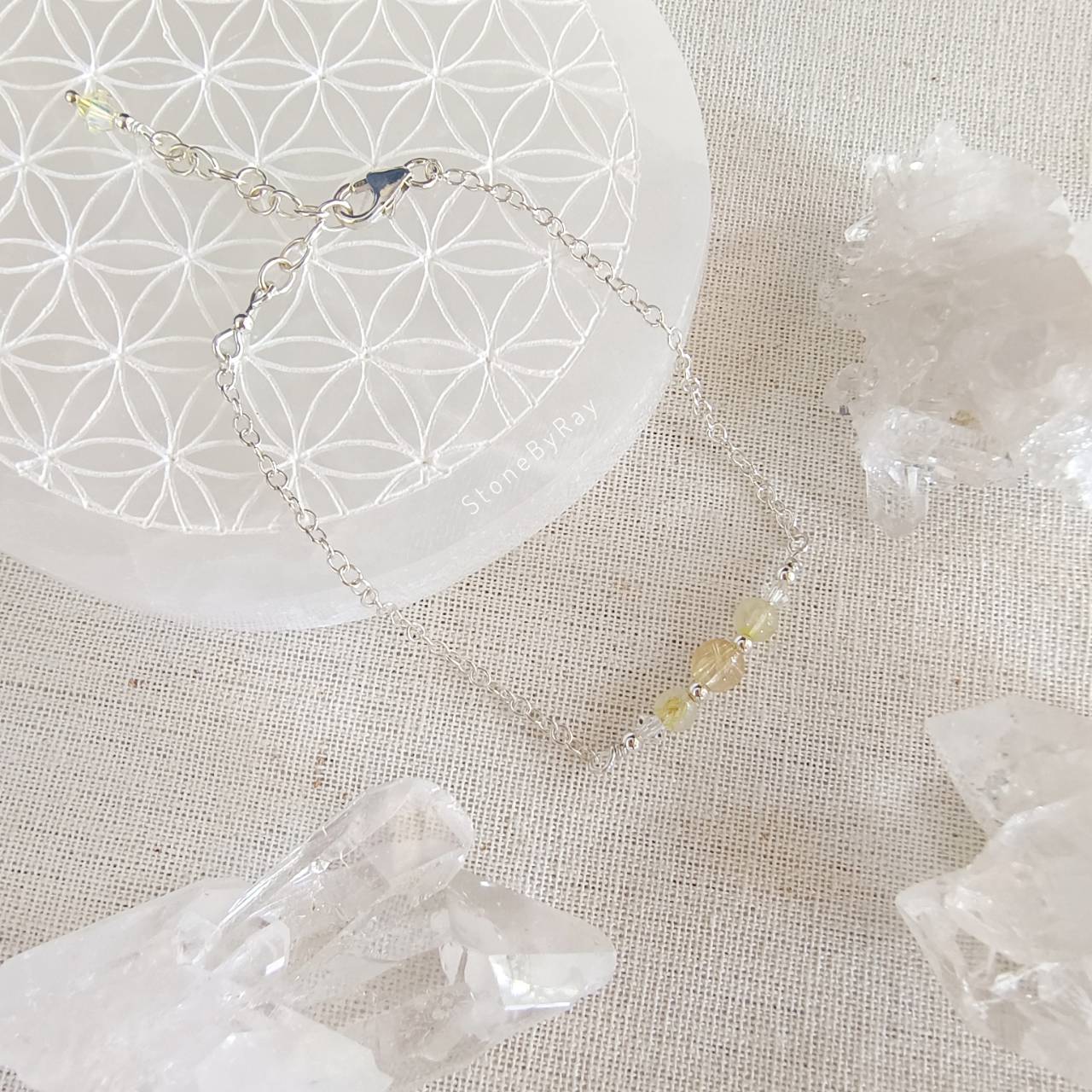 สร้อยข้อโซ่มือเงินหินไหมทอง Rutilated Quartz