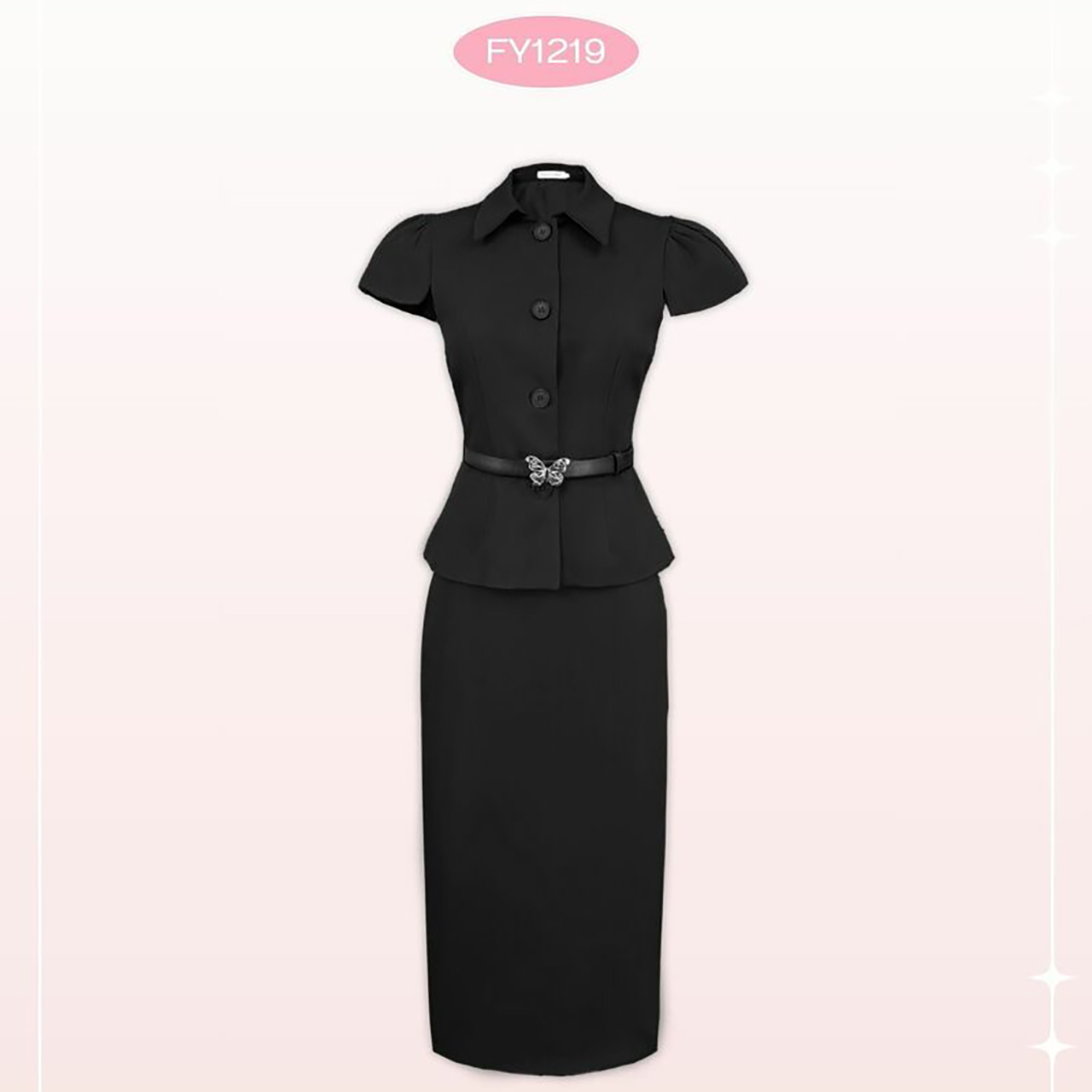 kudapy ชุดเซ็ทออกงาน+เข็มขัด แขนสั้นคอปก ใส่ออกงานสวยดูดี