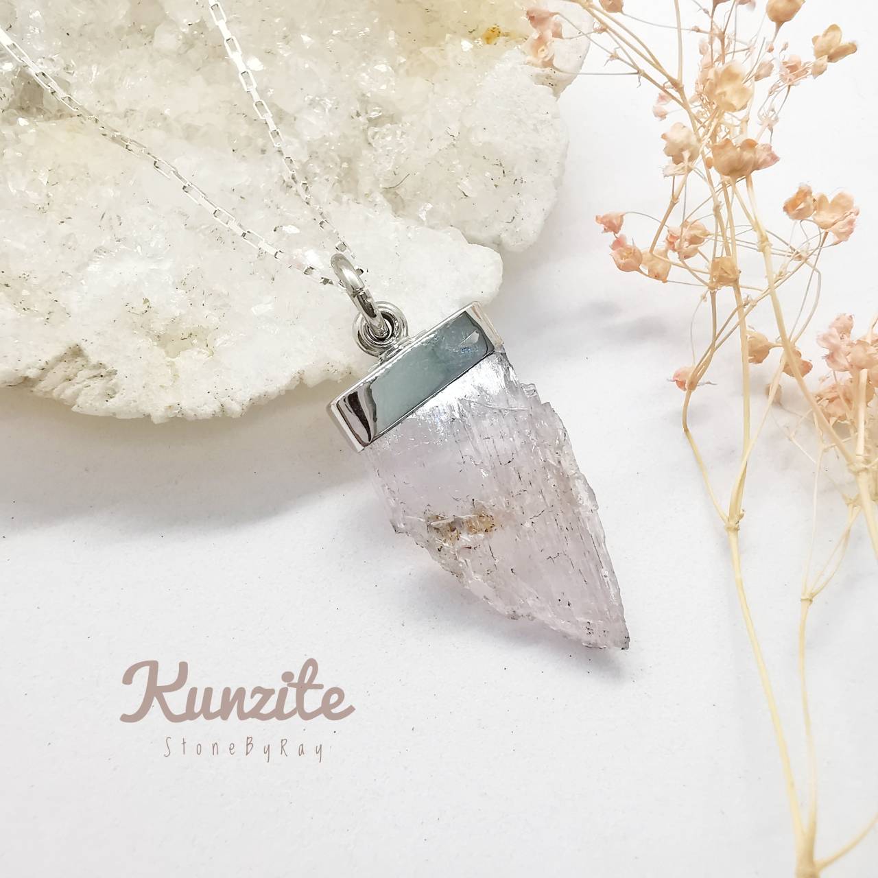 สร้อยคอเงินจี้หินคุนไซต์ Kunzite