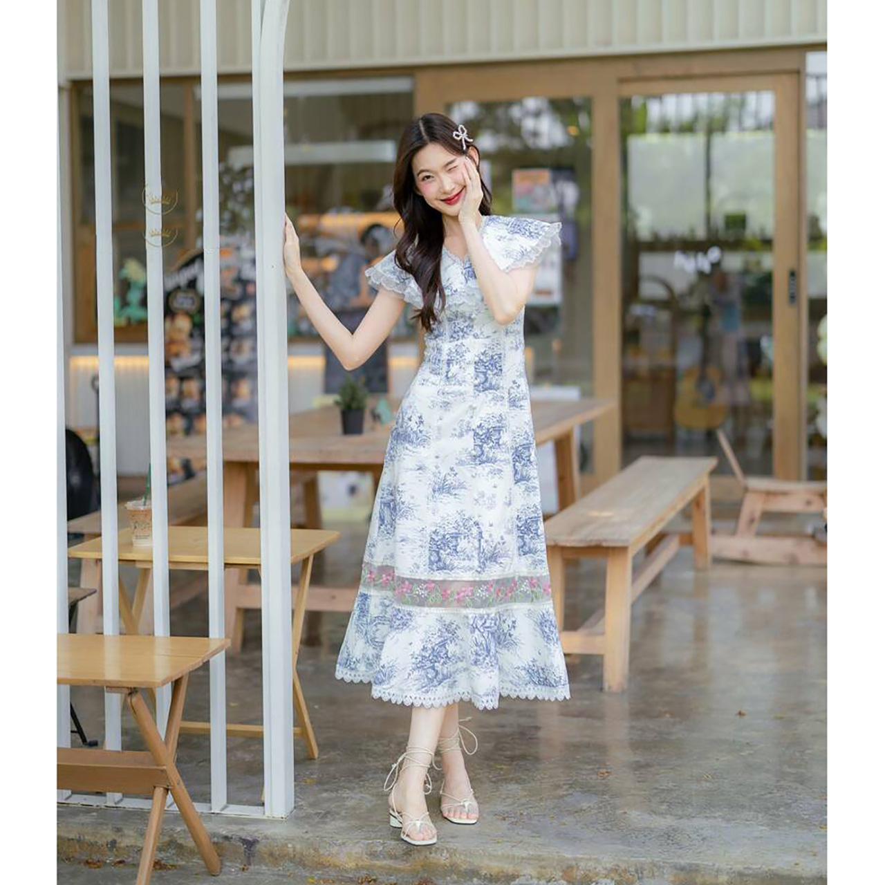 kudapy เดรสยาวคอปกแต่งระบายผ้าลูกไม้ใส่สบายสวยดูดี