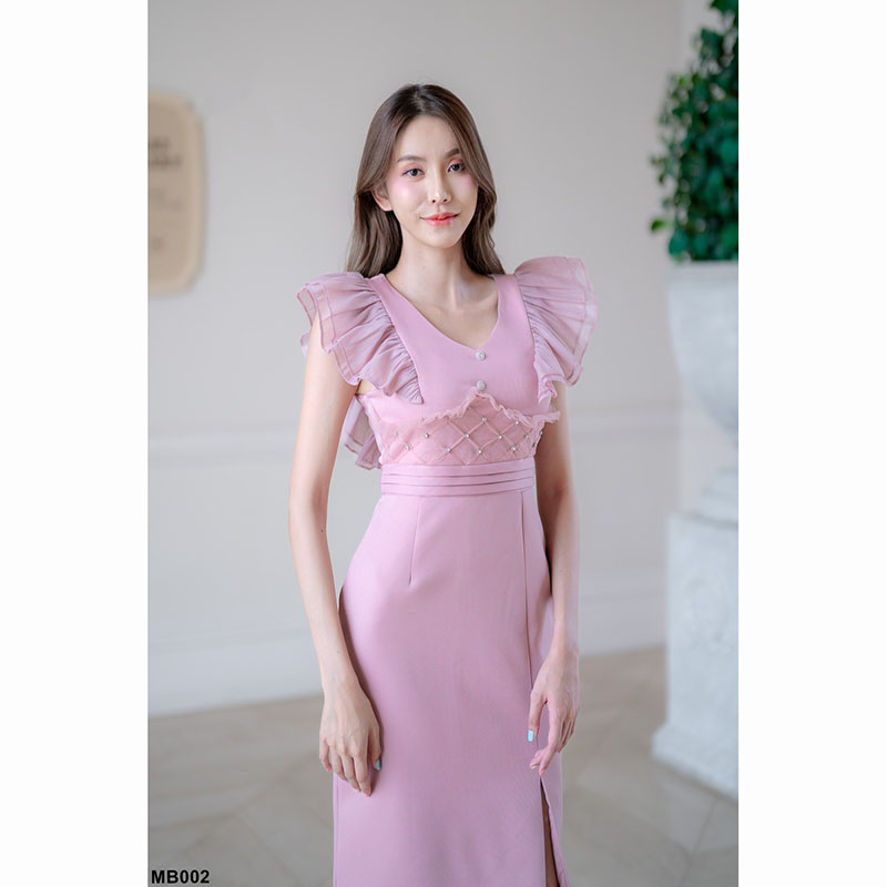 kudapy เดรสสั้นสีขาว/สีดำ/สีชมพู/สีแดง ทรงเข้ารูป แขนกุด ดีเทลอัดผ้าซีฟองช่วงแขน