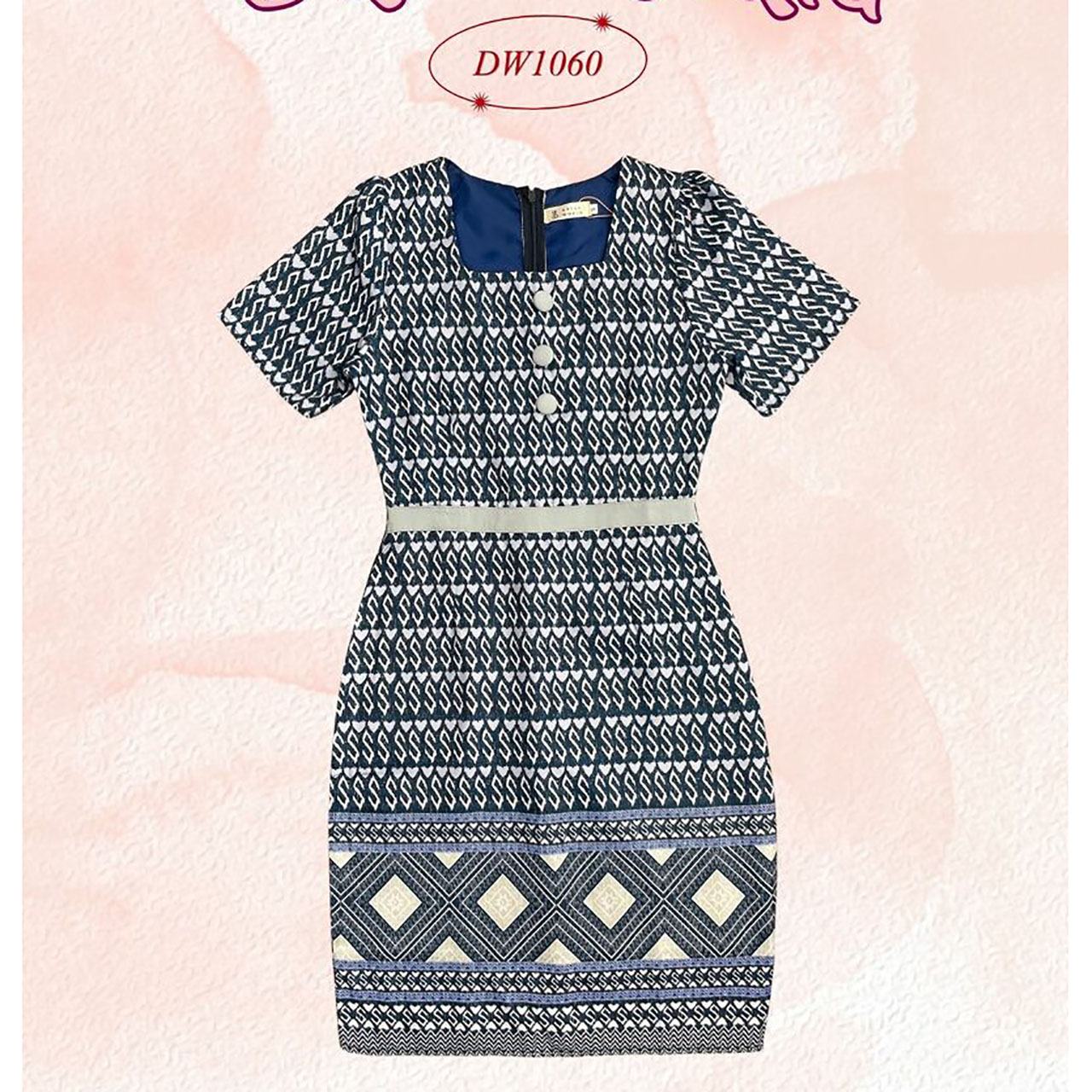 kudapy เดรสสั้นสีน้ำตาล สีกรม สีม่วง ผ้าไทยลายขอแต่งกระดุม ใส่ทำงาน สวยดูดี