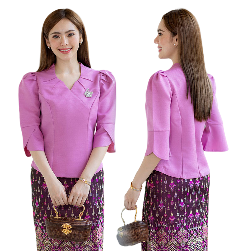 kudapy เสื้อออกงานสีขาว/สีม่วง/สีน้ำตาลอ่อน/สีดำ งานผ้าไหมฝรั่งเศสสีพื้น อัดกาวให้ทั้งตัว ทรงสวยตามแบบ การตัดเย็บเนียบ ทรงสวย ใส่สวยทุกรูปร่าง