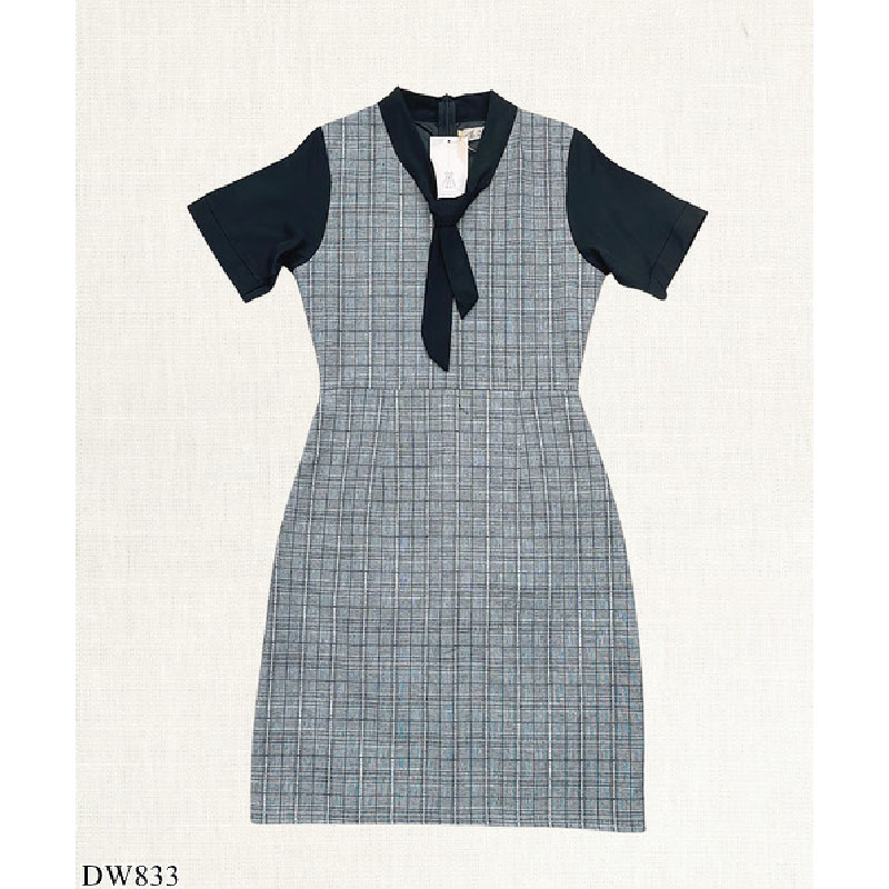 kudapy เดรสสั้นสีดำ/สีน้ำตาล/สีกรม ลายสก๊อตแขนตุ๊กตา