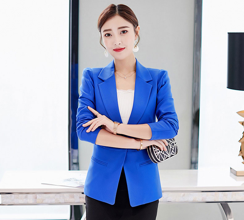 เสื้อสูทผู้หญิงแขนยาวสีน้ำเงิน เสื้อสูทมีซับใน เสริมบ่า S