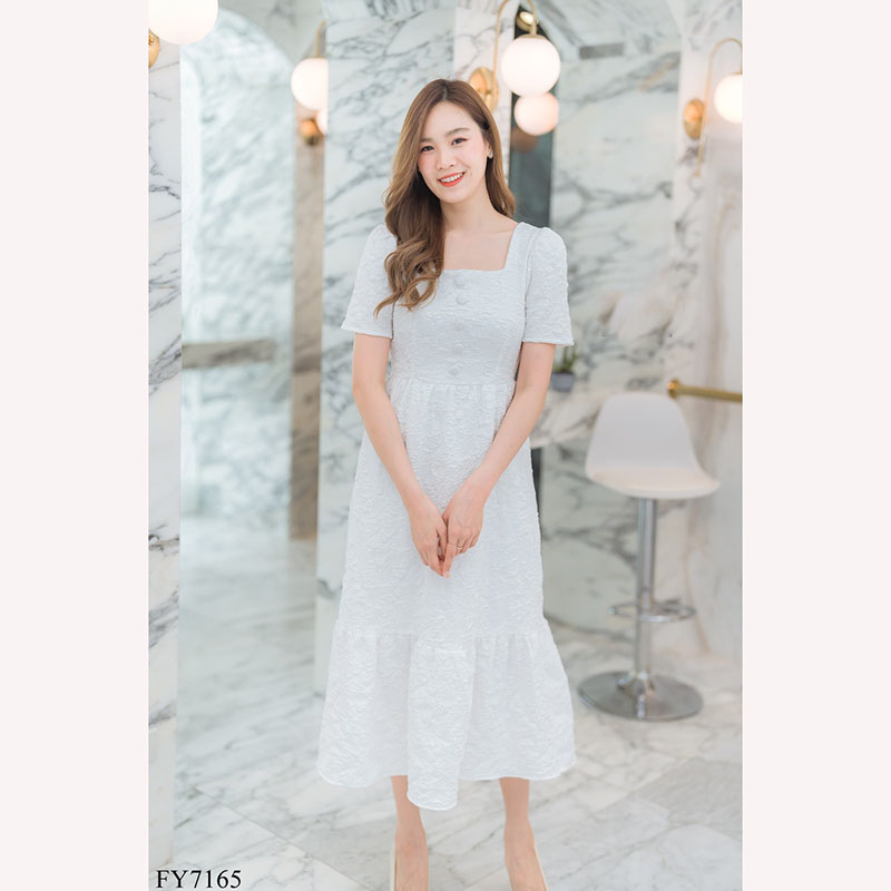 kudapyเดรสยาวสีแดง/สีชมพู/สีขาว แขนกระบอกสั้น ใส่สบายสวยดูดี