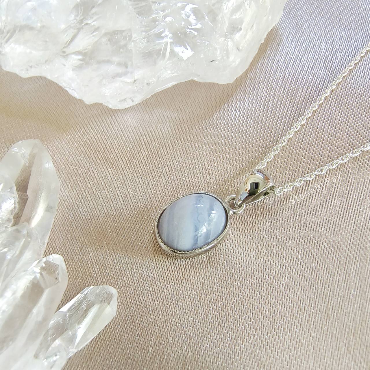 สร้อยคอเงินจี้หินบลูเลซอาเกต Blue Lace Agate