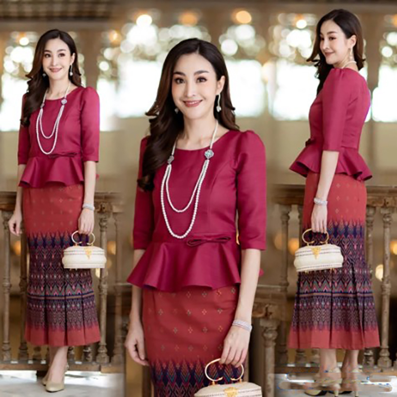 Kudapy เสื้อผ้าไหม สีม่วง สีเขียว สีเหลือง สีแดง คอกลม แขน 4 ส่วน เสื้อผ้าผู้หญิง เสื้อผ้าไหมผู้หญิง ชุดไทยประยุกต์ สวมใส่สบาย ดีไซค์สวยหรู สินค้าคุณภาพ