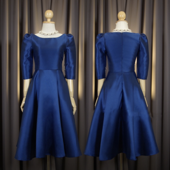 kudapy เดรสสั้นใส่ออกงานสีชมพู,สีเขียวเข้ม,สีดำ,สีน้ำเงินกรมท่า,สีเทาเงิน ทรงยกไหล่พอง แขนสาม ดีเทลจับจีบหัวไหล่