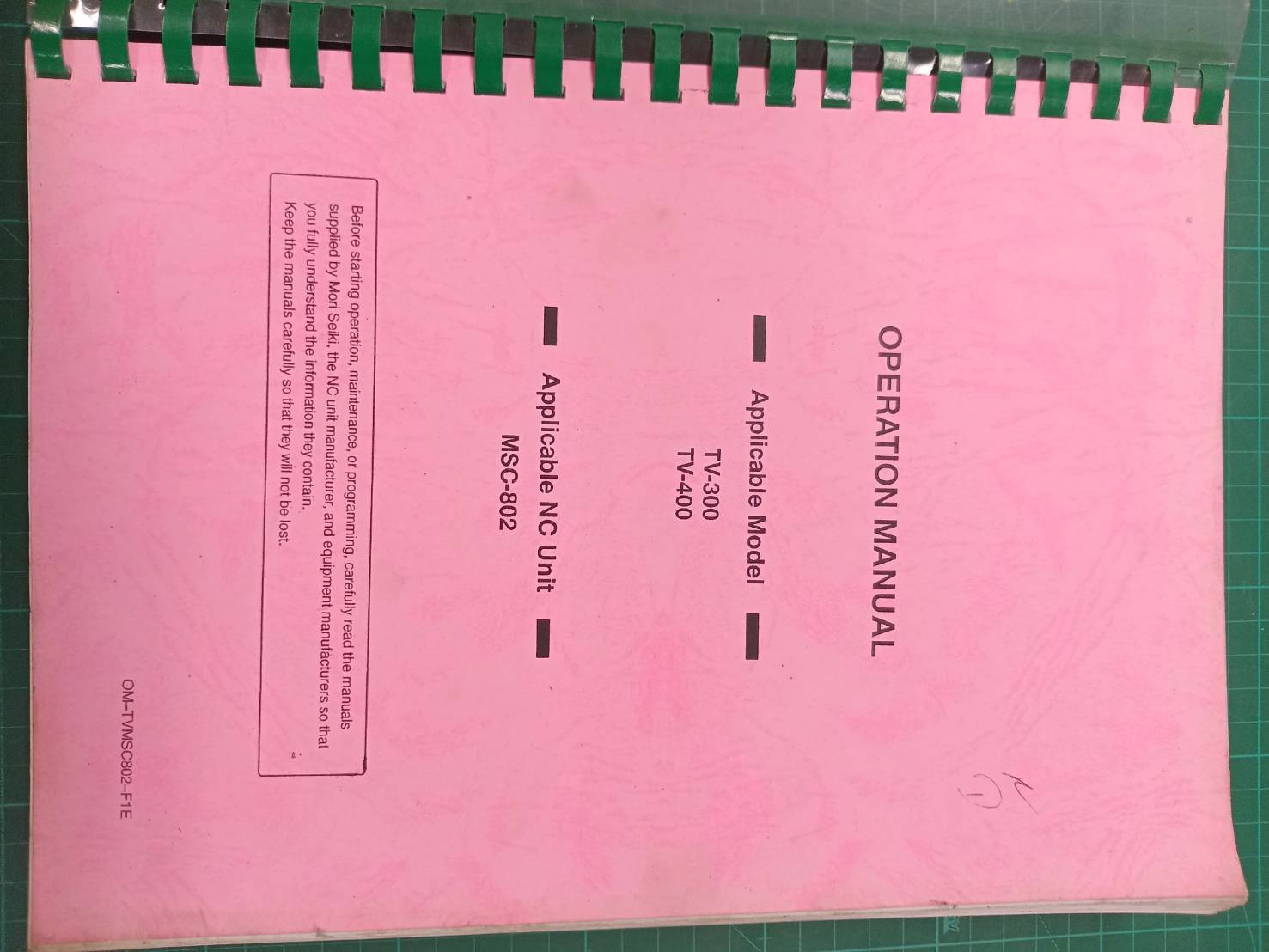 MORI SEIKI TV-300 TV-400 OPERATION MANUAL WIRING DIAGRAM