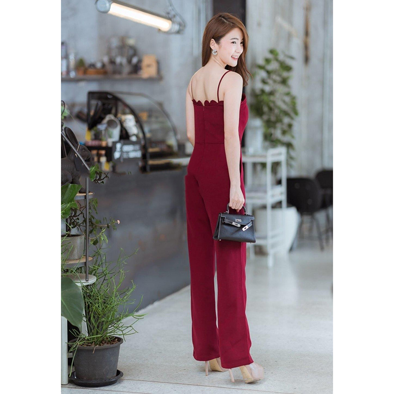 kudapy Jumpsuit จั้มขายาวสายเดี่ยวสีแดง สีส้ม สีชมพู งานซับในแบบขาสั้น และซิปด้านหลัง