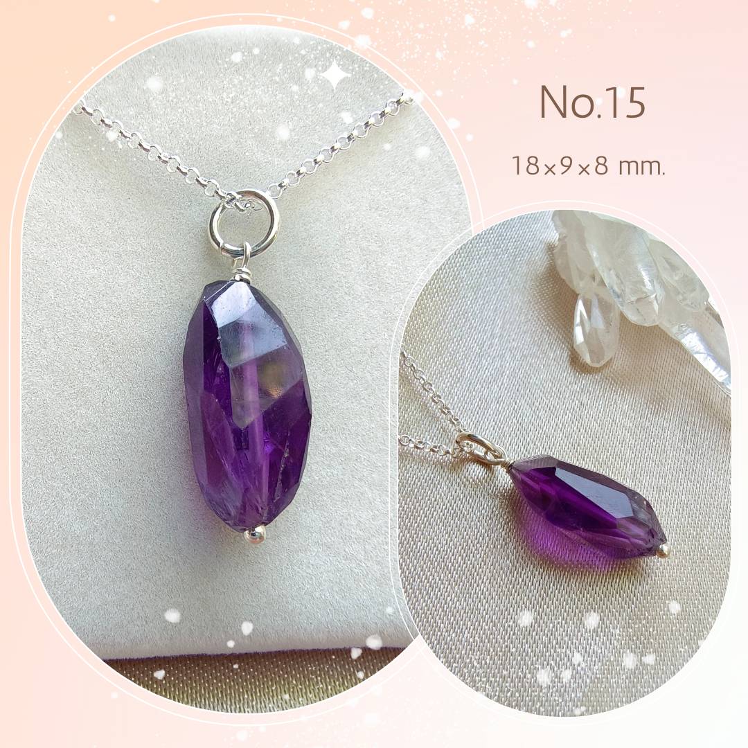 สร้อยคอเงินจี้หินอเมทิสต์เจียรเหลี่ยมแฟนซี Amethyst