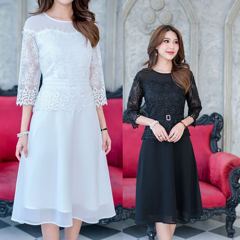 kudapy เดรสสั้นสีดำ/สีขาว ชิ้นเดียวใช้ผ้า 2 ชนิด ด้านบนเป็นผ้าลูกไม้เงาปักลายนะคะ ผ้าสายคัดเกรดอย่างดี มีเลื่อมวิ้งๆ