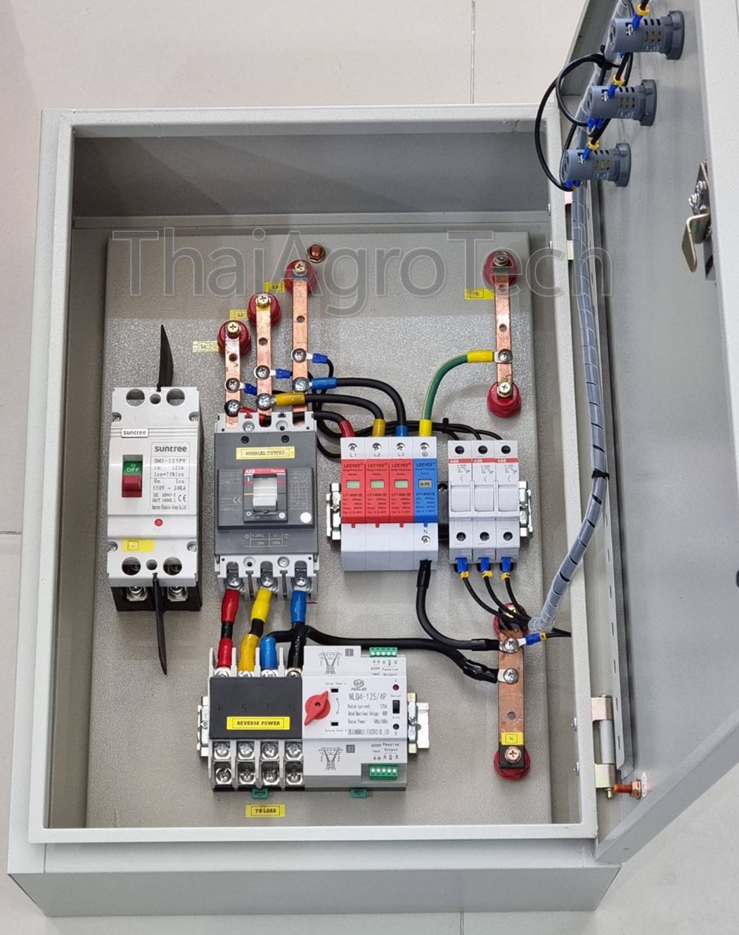 ตู้ AC-DC Switch Box สำหรับระบบโซล่าเซลล์แบบ Hybrid Off-Grid ขนาด 20-40Kw MCCB , DC HV ATS 125A (3Phase)
