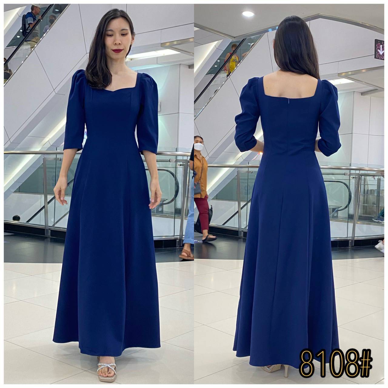 kudapy เดรสยาวสีกรม/สีชมพู/สีครีม/สีเขียวมิ้น คอลึก เดรสออกงานผ้าซาติน ใส่สบายตัวสวยดูดีมากๆ