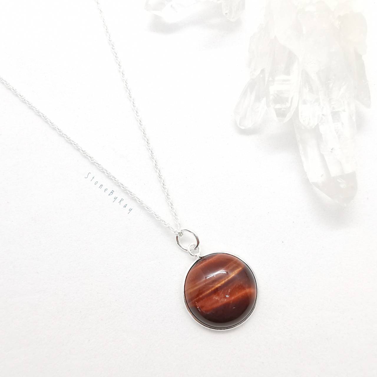สร้อยคอเงินจี้หินตาเสือสีแดง Red Tiger's eye