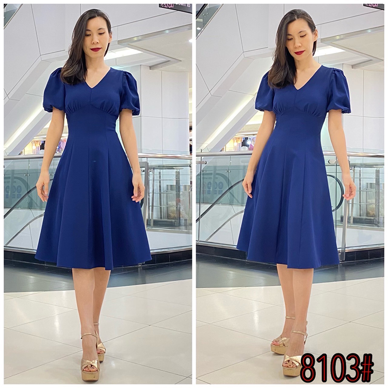 kudapy เดรสสั้นสีขาว กรมท่า ชมพูเข้ม เขียวมิ้นต์ ชมพูอ่อน แดง ดำ คอวี แขนตุ๊กตา คัตติ้ง เอวสูง จับเดรปใต้อก กระโปรงบานใช้ผ้าต่อ8ชิ้น เย็บยากแต่ออกมาเน้นเอวสับๆ