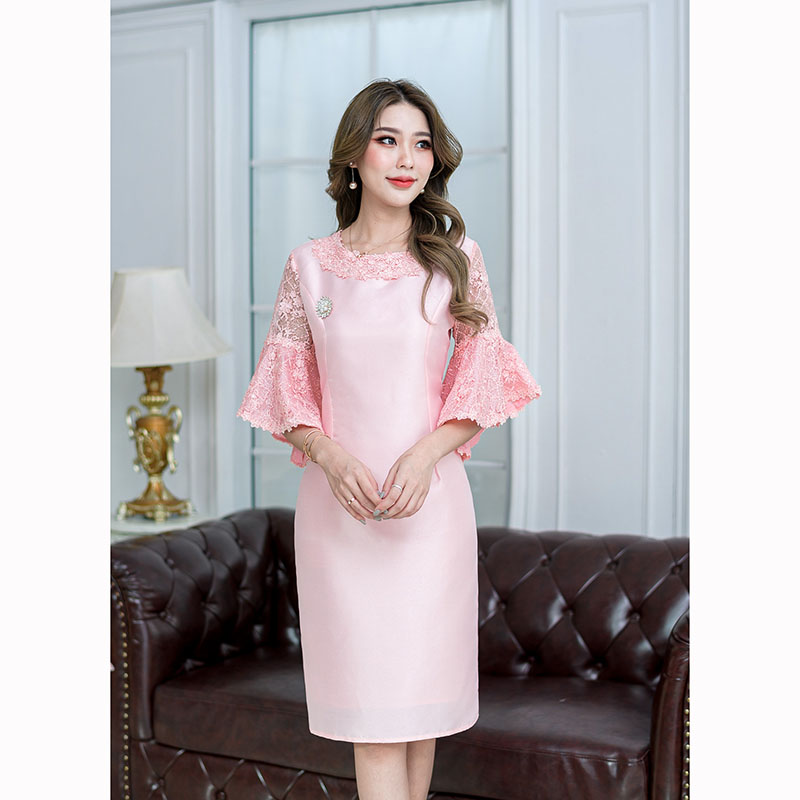 kudapy เดรสสั้นสีโอรส/สีเทา ดีไซด์แขนระบายปิดศอก แขนบานทำให้ดูสวยแพงได้ลุคไฮมาก